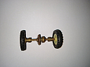 Slotcars66 Scalextric rear axle with large wire wheels- tyres and crown gear 